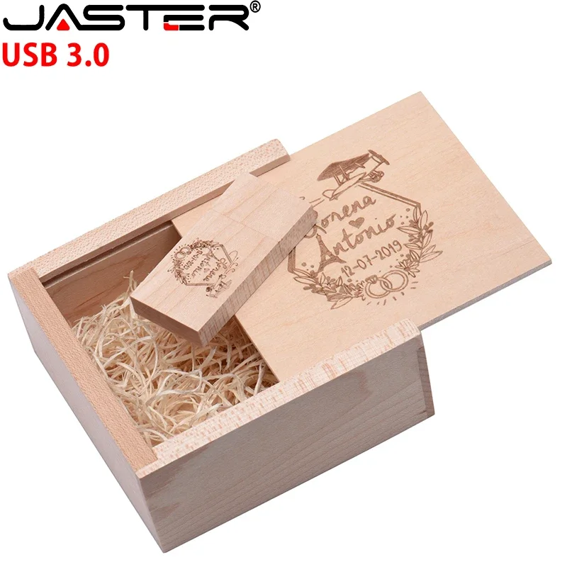 JASTER Wooden USB 3.0 Flash Drives Photo Album  128GB Free Customized Logo Pen Drive 64GB  Memory Stick 32GB Wedding Gift U Disk