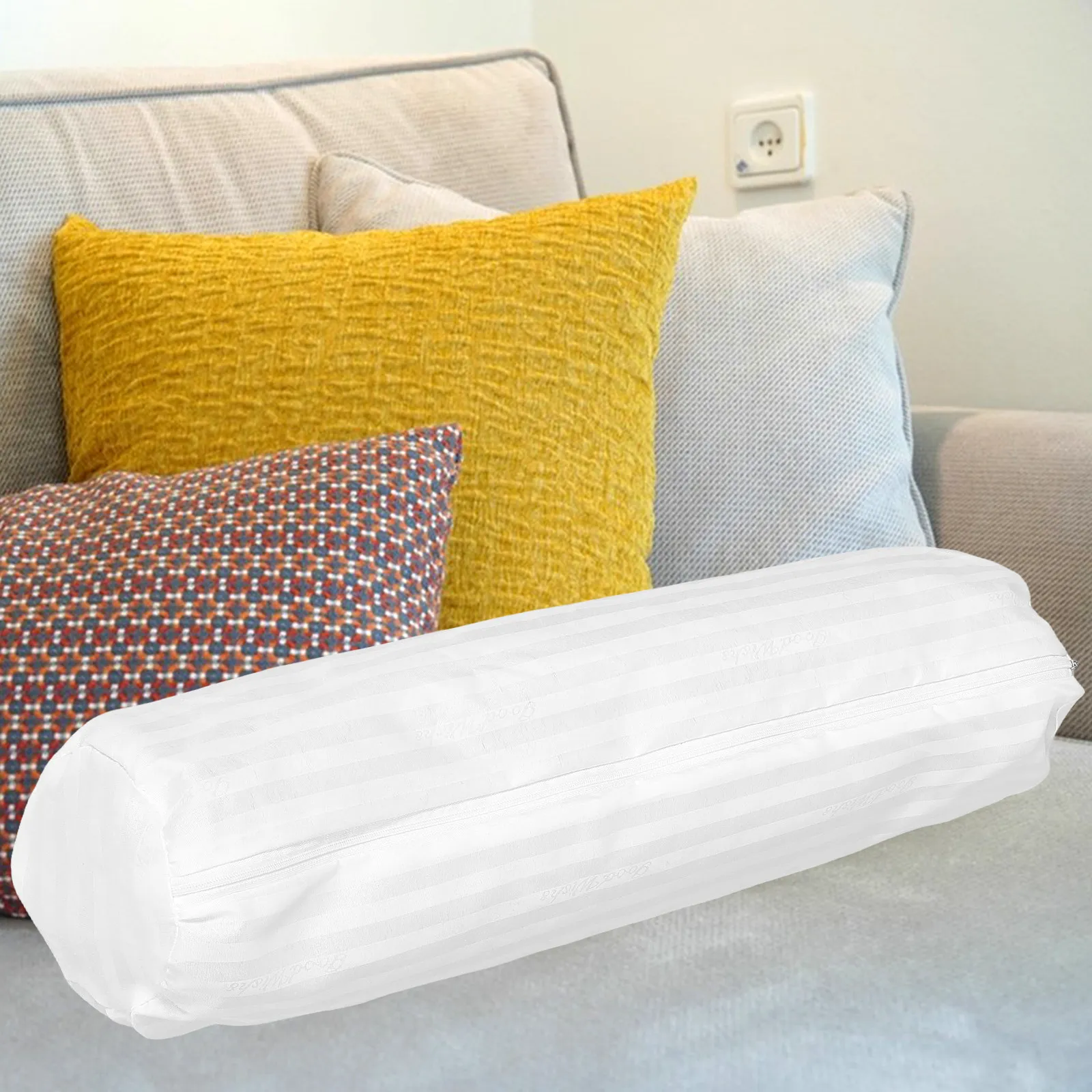 Cylindrical Pillow Inner Sleeve Cover White 20x80 Cm Soft Breathable Bolster Pillow Case Removable Liner Hidden Zipper Round