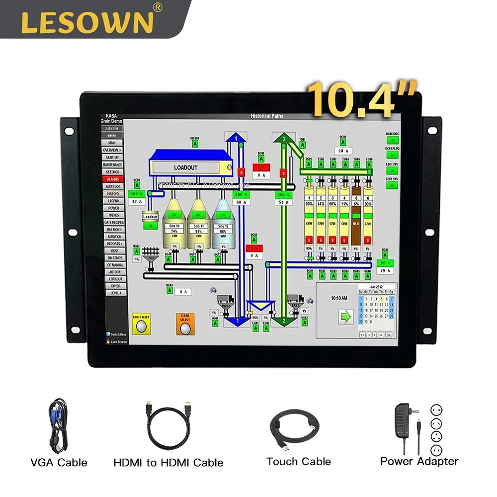 

LESOWN 10,4-дюймовый встроенный дисплей 1024x768 ЖК-дисплей 300cd/m2/1000cd/m2 для крепления на панели с VGA + HDMI для ПК медицинского оборудования