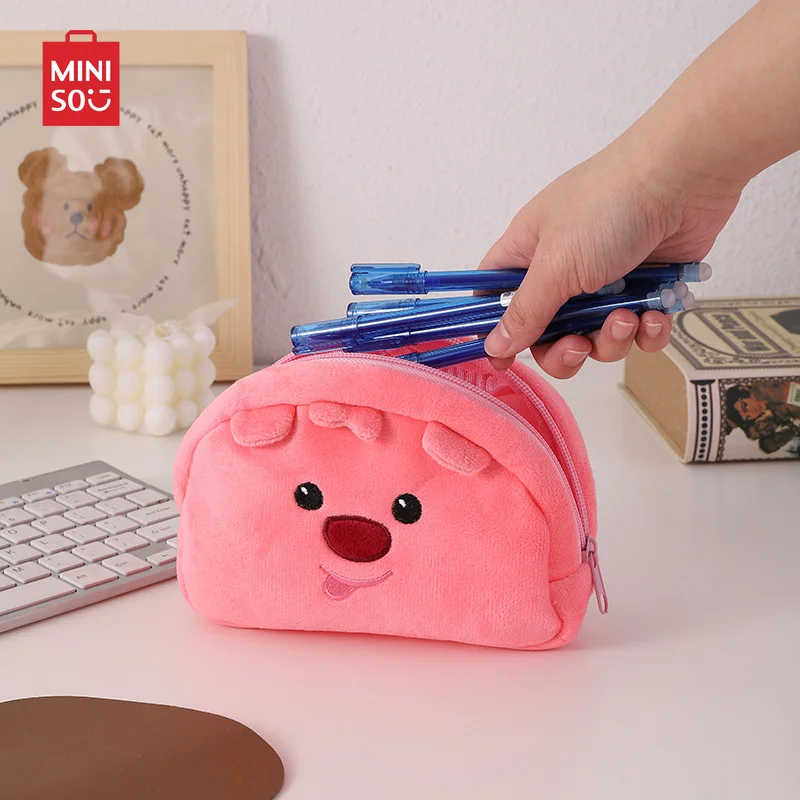 Miniso 2024 rosa kleine Biber Loopy Plüsch Stift Tasche Cartoon Bleistift Fall große Kapazität Junior High School Studenten Briefpapier Tasche