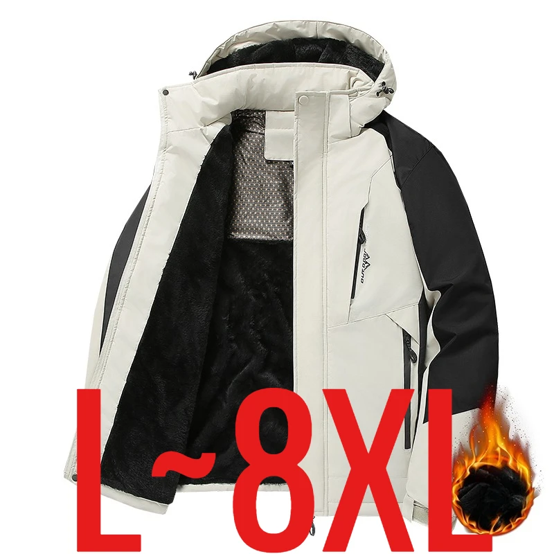 

Large Size 8XL Winter Jacket Men Hooded Jumper Windbreaker Male Waterproof Windproof Warm Fleece Big Plus Thermal Outdoor Coat