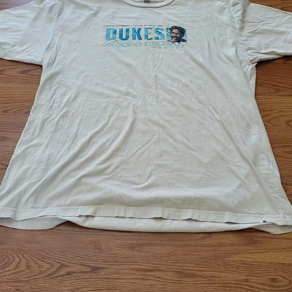 Duke's Oceanfest Shirt Men’s Large Beige Waikiki Swim Surf Paddle Outrigger 2024 Short Sleeve Tops Tees Cotton Print Tshirts