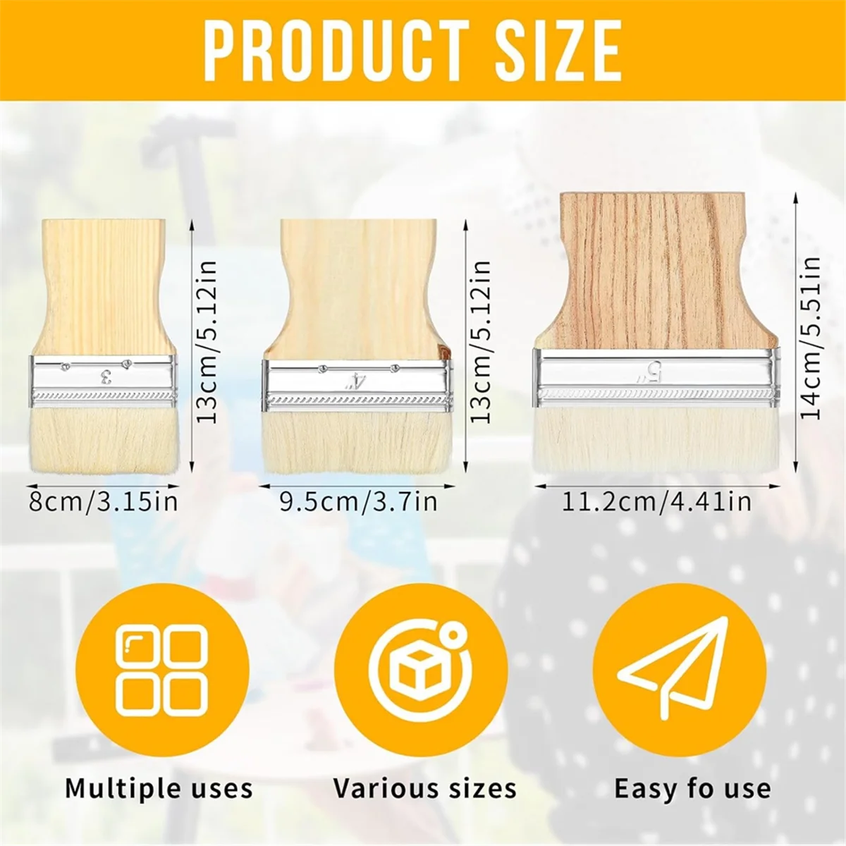 Nieuwe 3-delige platte peddel kwastenset, brede kwast grote kwast 3/4/5 inch kwast voor olie- en acrylverf