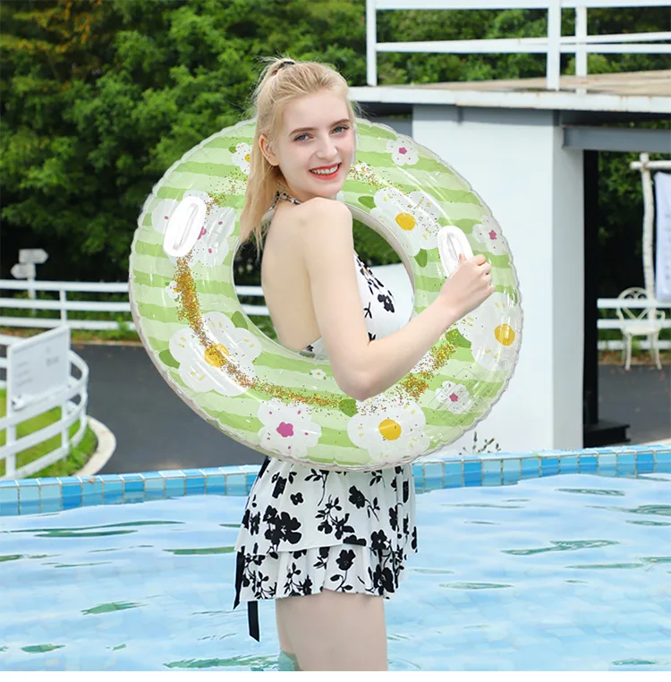 2026 INS Viraler Neuer Pailletten-Sonnenblumen-Schwimmreifen aus verdicktem PVC – Cartoon-Schwimmring für sommerliche Pool-Wasserunterhaltung
