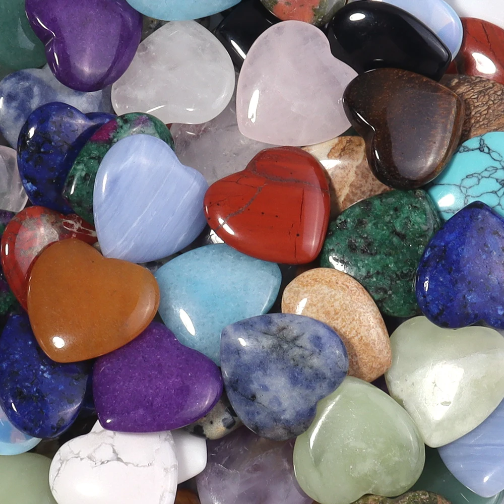 5Pcs 2cm Heart Natural Stone Beads Crystal Tiger Eye Agate Amber Rose Quartz Amethyst Lazurite No Hole Stone Family Ornament view 4