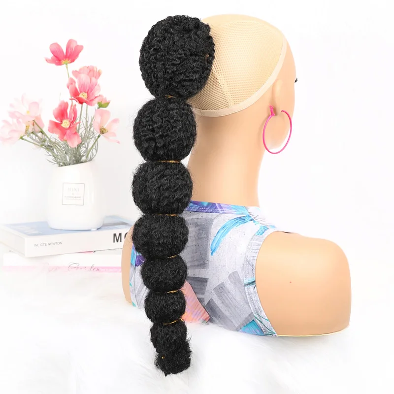 Extensión de cabello sintético para mujer negra, coleta postiza Afro Puff, postizo de cola de caballo, farol con cordón de burbuja