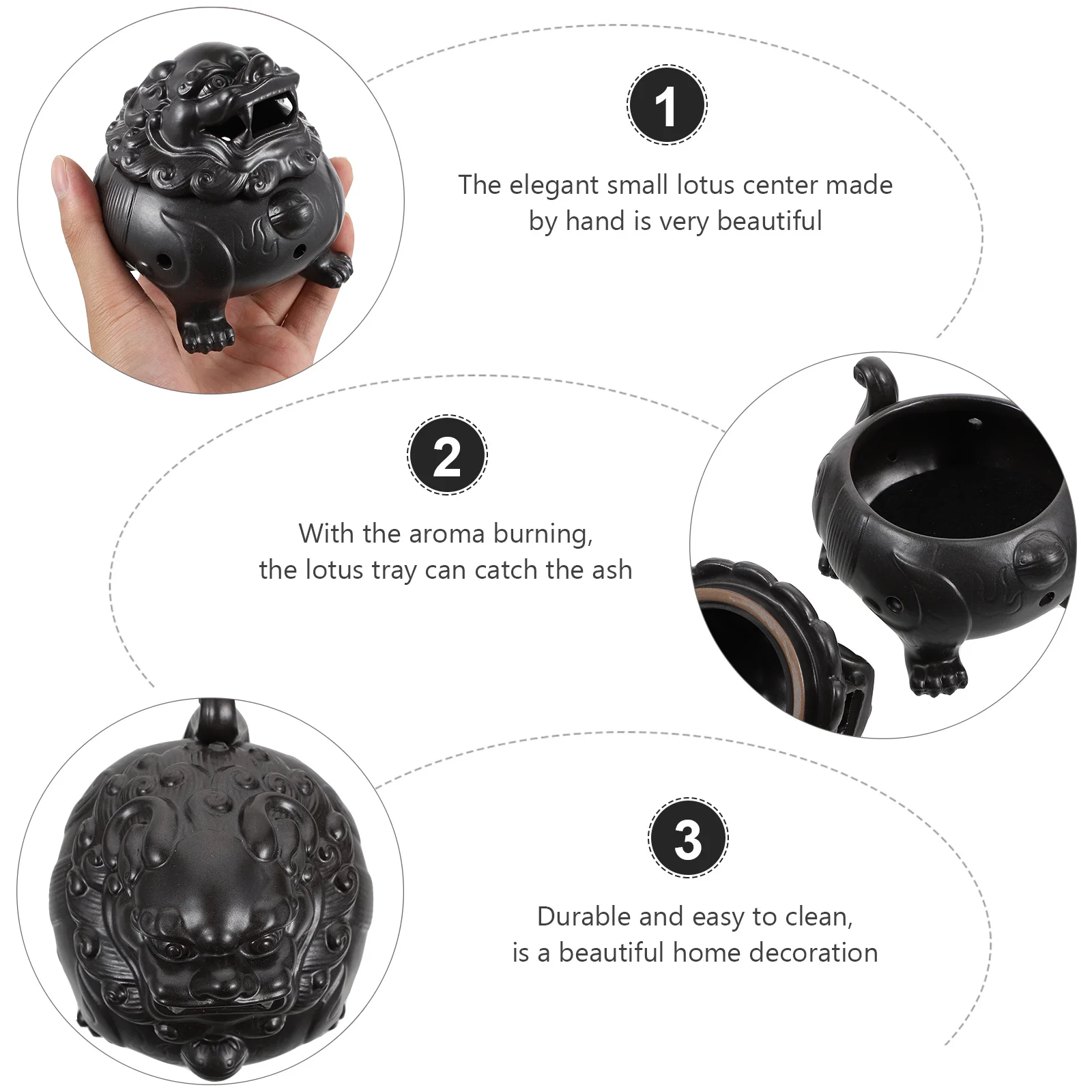 

1Pcs Ceramic Incense Burner Black Home Aromatherapy Decoration for Living Room Bedroom Office Yoga Meditation Space Artistic