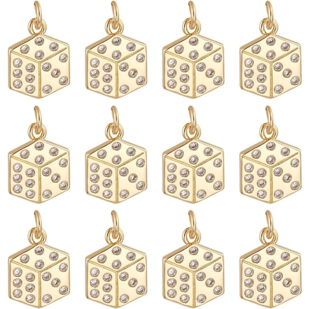 

12pcs Brass Charms Dice Awareness Ribbon Brass Jewelry Pendants for DIY Earrings Bracelet Necklaces Jewelry Making