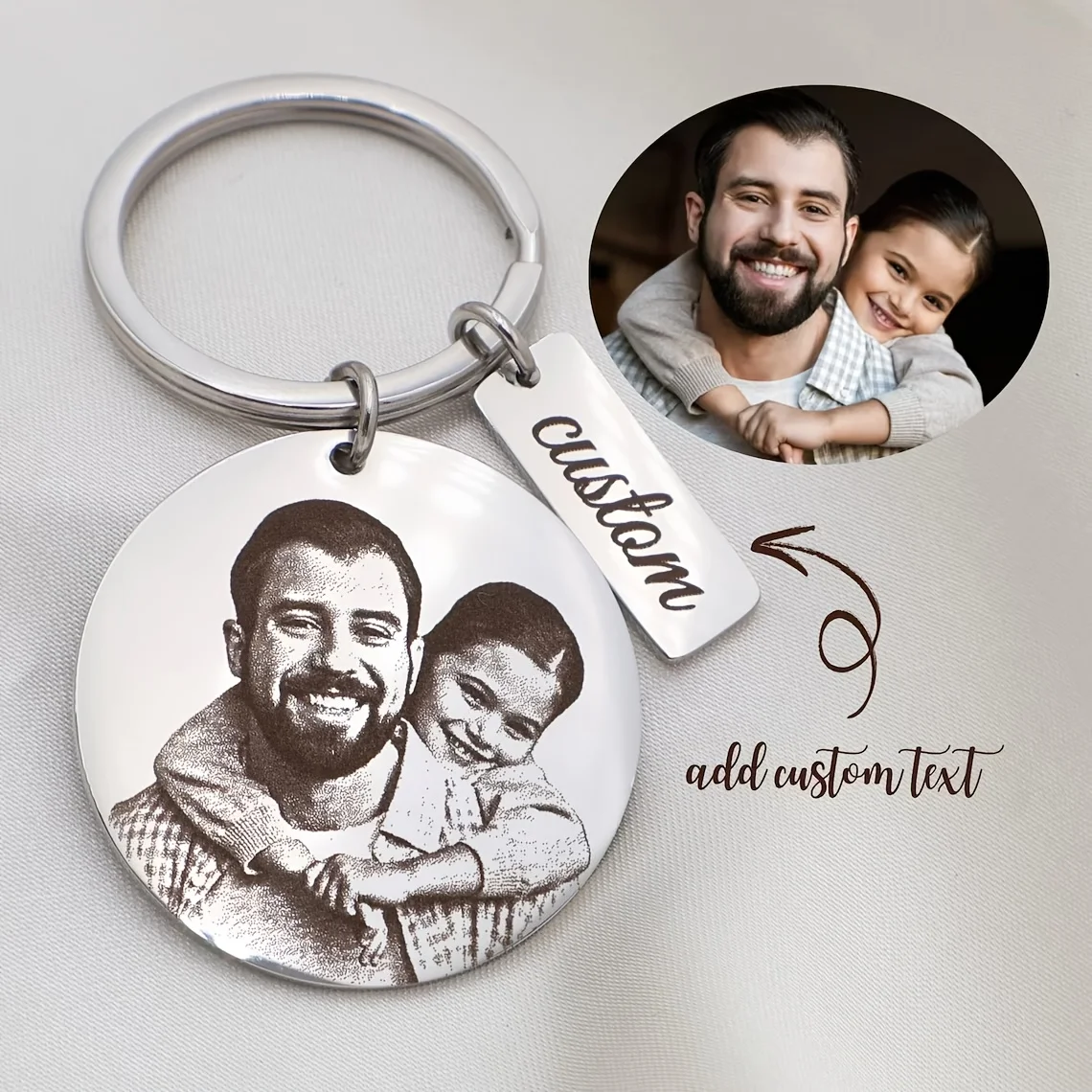 Porte-clés photo personnalisé gravé en acier inoxydable, porte-clés avec texte personnalisable, porte-clés familial rond personnalisable, bijoux personnalisés
