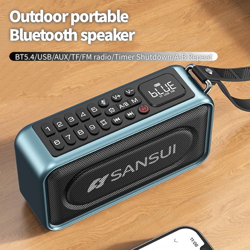 

SANSUI V61 Портативная уличная Bluetooth-колонка 5.4 с таймером выключения и повторением A/B, портативный ремешок для наружного/в помещении