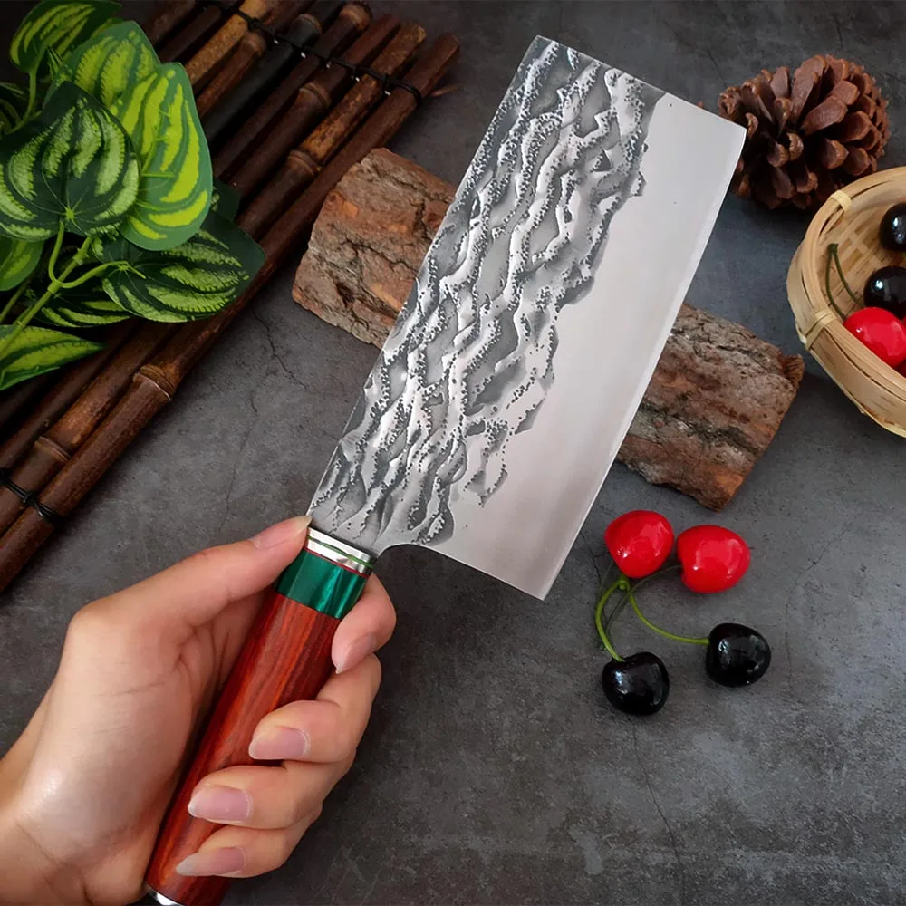 Kitchen Cleaver Knife 7 Inch Chef 5CR15 Composite Steel Forged Meat Full Tang Chopper Chinese  Butcher Cooking Tool