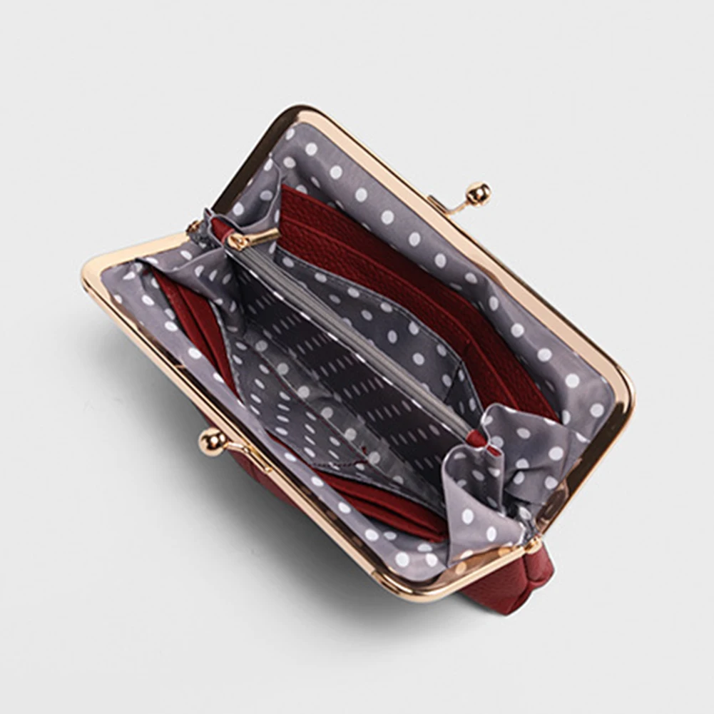

Genuine Leather Women Clutch Purse Large Capacity Long Card Holder Double Clip Travel Wallet Key Card Storage Bag