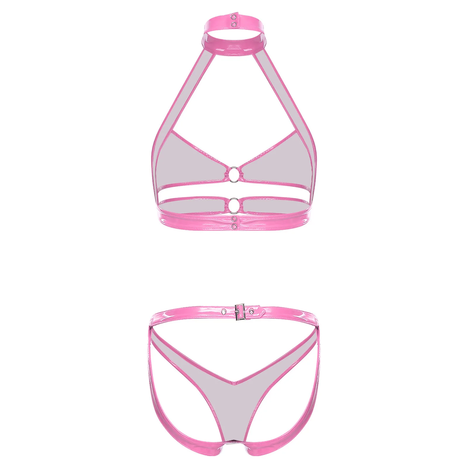 المرأة مثير نظرة الرطب بولي ملابس ملابس داخلية نسائية من الجلد مجموعة الجوف خارج المحاصيل القمم مربط صدر مع مكشوف بعقب مايكرو ملخصات ملابس النوم كلوبوير