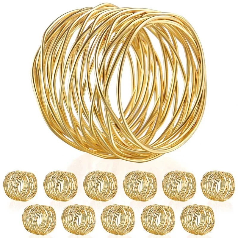 

Twisted Wire Mesh Napkin Rings Holders Party Wedding Christmas Gathering Gold 12Pcs Durable