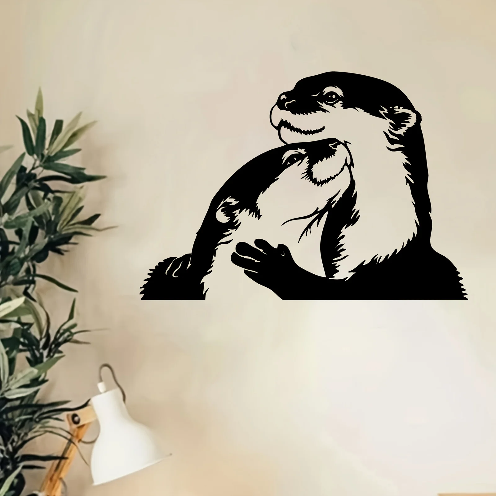 Brand 2D Flat Cute Swimming Otter Metal Wall Art,Laser‑Cut Romantic Wildlife Silhouette Sculpture for Garden Fence Living Room