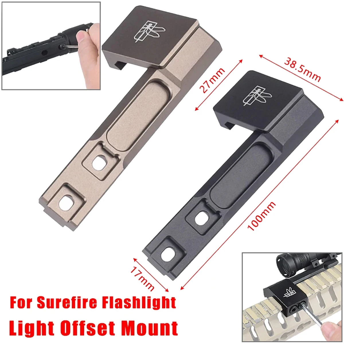 Flashlight Offset Mount Surefire Mount for Surefire M300B M600B M300C M600CFlashlight on 20mm Picatinny Rail MK Original Logo