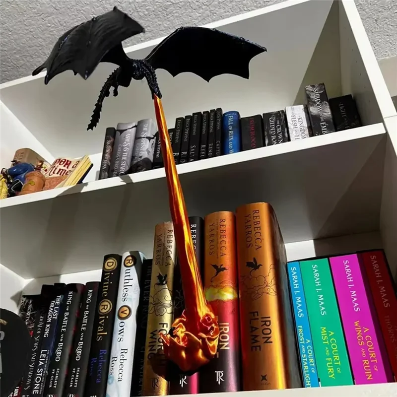 ABDJ-Dragonflame Book Nook Fire-Breathing Dragon Bookshelf Ornament Gothic Bookshelf Fantasy Flying Dragon Sculpture
