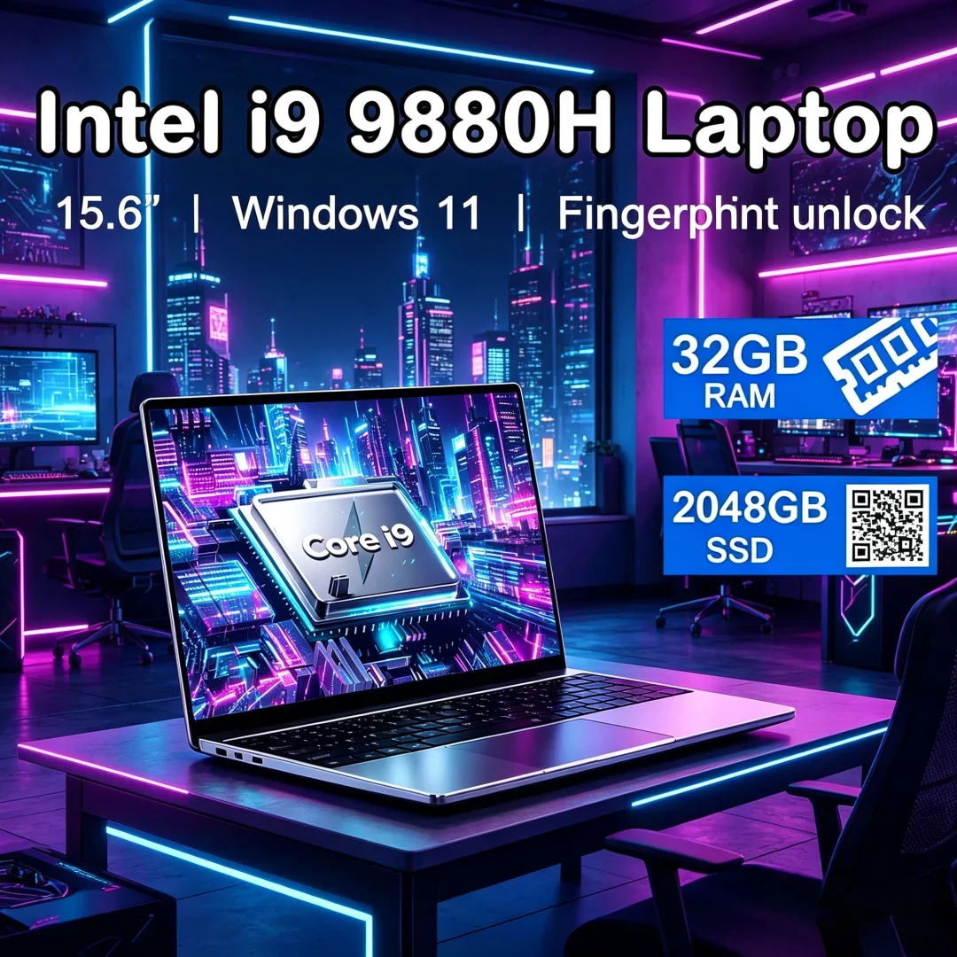 

2026 Ethereal 15.6 " Laptop Intel Core I9-9880H 32GB RAM 2TB SSD Cryptic Polished Gaming Laptop 1920*1080 Windows 11 Lucid