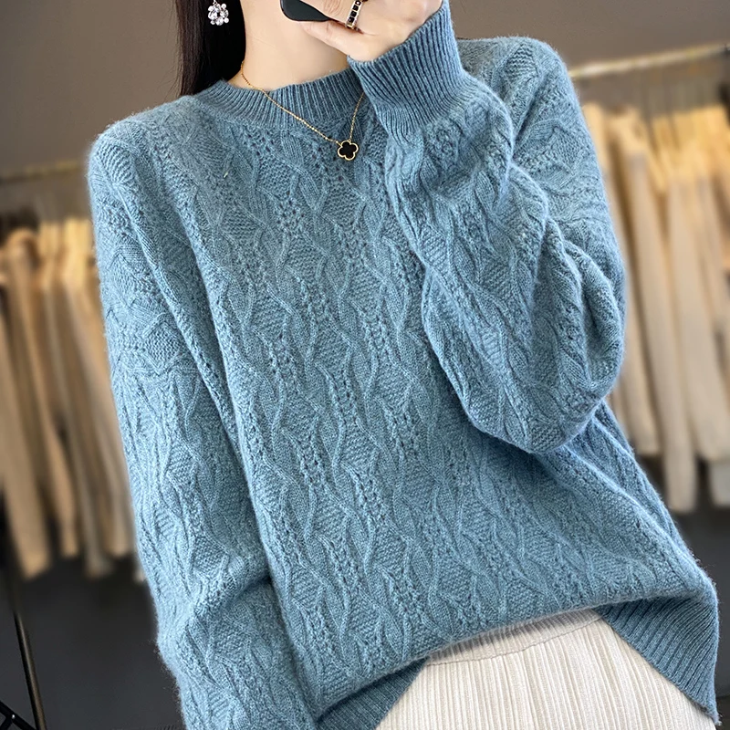 O-neck Loose Sweaters for Women, 100% Pure Wool, Knitting Jumpers, Female Pullovers, Woolen Clothes, New Fashion, 2023