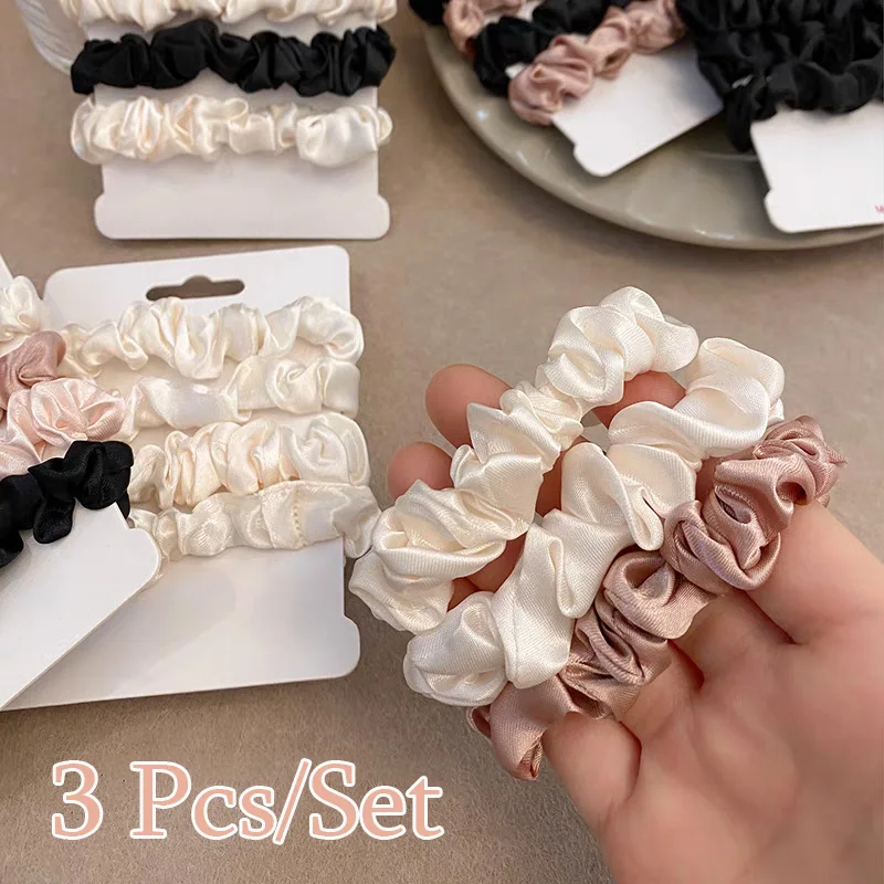 3Pcs/Set Silky Hair Scrunchies Ponytail Holders Elastics Hair Ties For Women Silk Satin Solid Color Hair Rope Hair Accessories