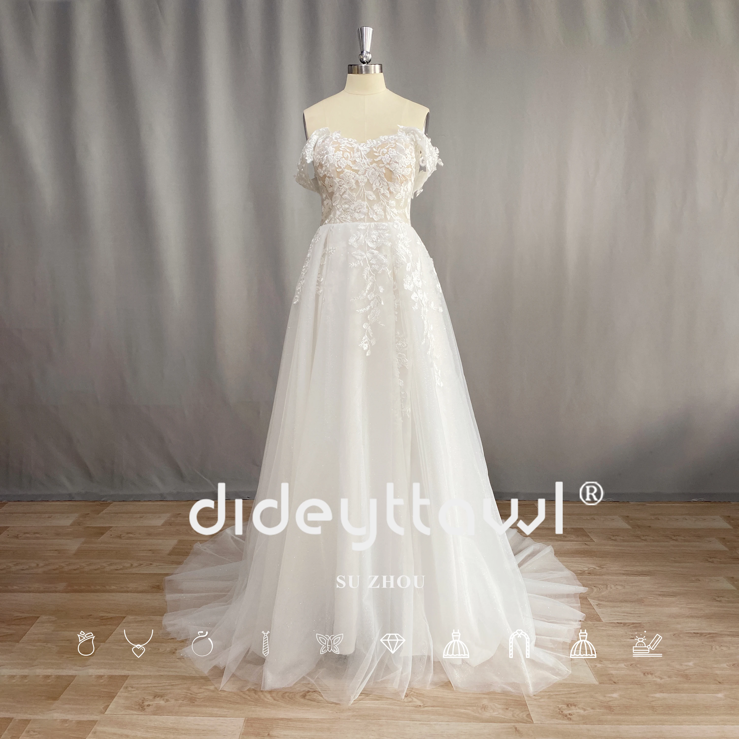 DIDEYTTAWL Chic Wedding Dress 2023 Real Photo Vestido De Novia Sweetheart Neck Off Shoulder Sheer Lace Top A Line  Bridal Dress