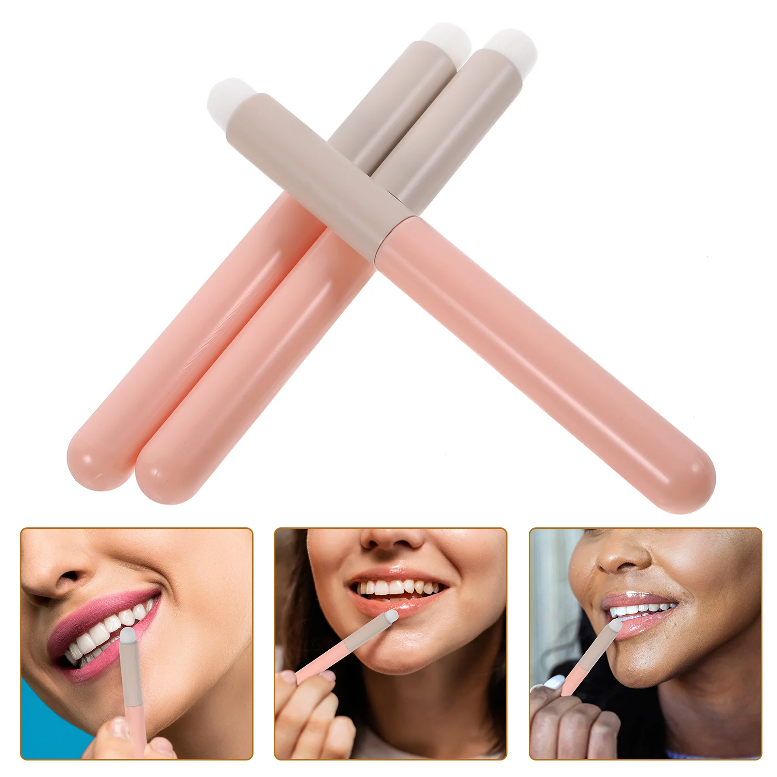 3pcs Lip Brush Set for Women Blending Applicators Kit White Bristles Pink Handle Lightweight Tools for Lipstick Gloss