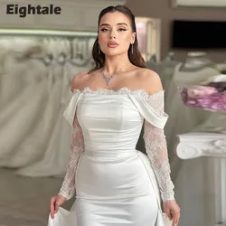 Eightale Boho Wedding Dresses Strapless Long Sleeves Customized Satin Mermaid Lace White Bridal Gown Vestidos De Novia