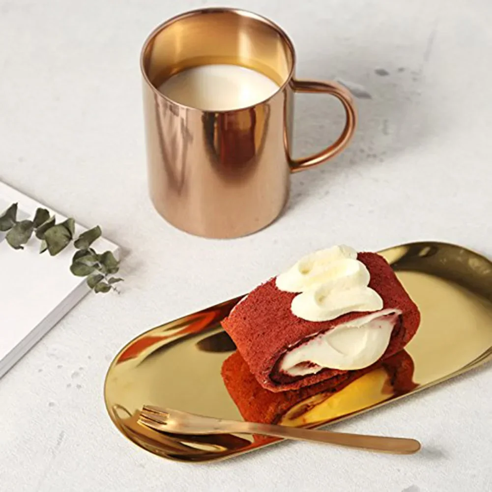 Vassoio in oro rosa vassoio per gioielli ovale nordico in metallo vassoio per cosmetici in acciaio inossidabile torta frutta Dessert piatto per Snack organizzatore da cucina