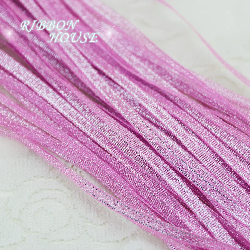 (40 meters/lot) 1/8'' (3mm) Pink Metallic Glitter Ribbon Colorful gift package ribbons wholesale