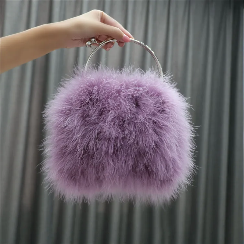 Luxury Real Ostrich Feather Evening Bags for Women Chain Shoulder Crossbody Bag Tassel Party Clutch Purse Wedding Bags