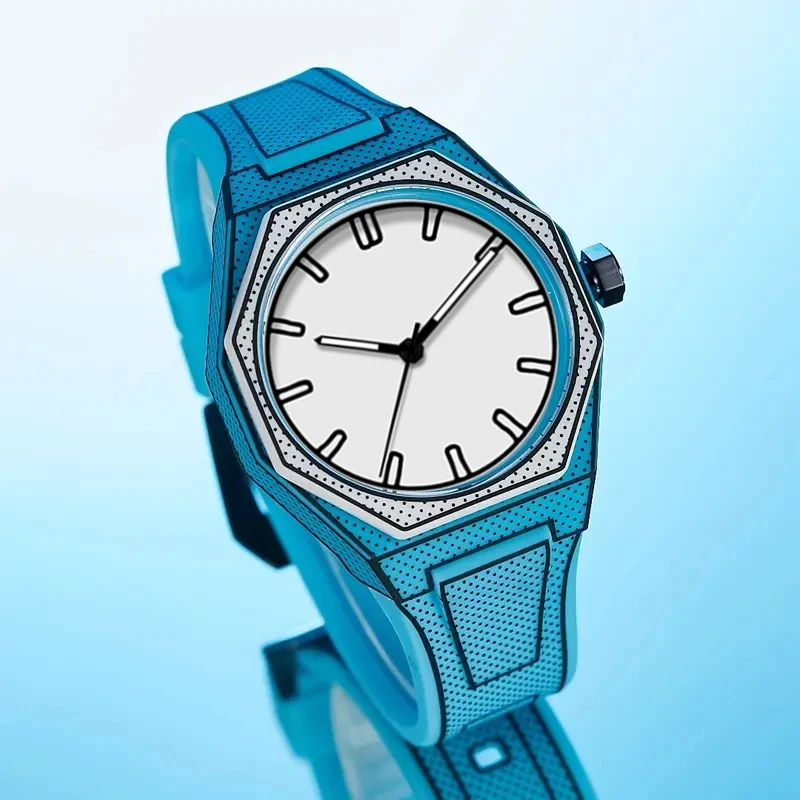 Silicone Black White Line Spots Quartz Watch Man High Quality Sport Waterproof Men Watches Anime Style Men Watch Male AAA Clock