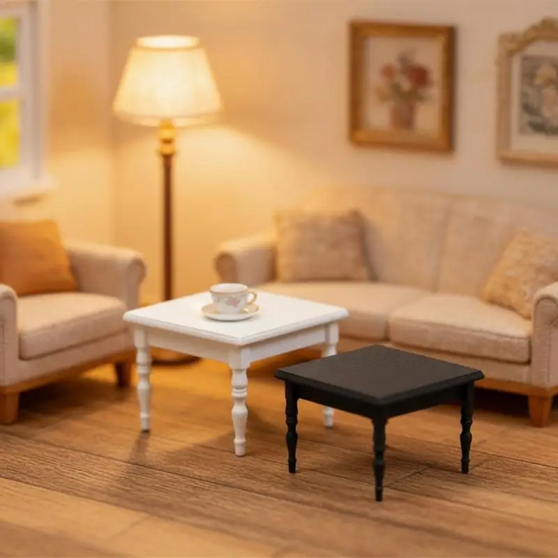 

1/12 Dollhouse Square Tea Table Model Simulation Mini Wooden Furniture for Children Imaginative Play and Room Decoration
