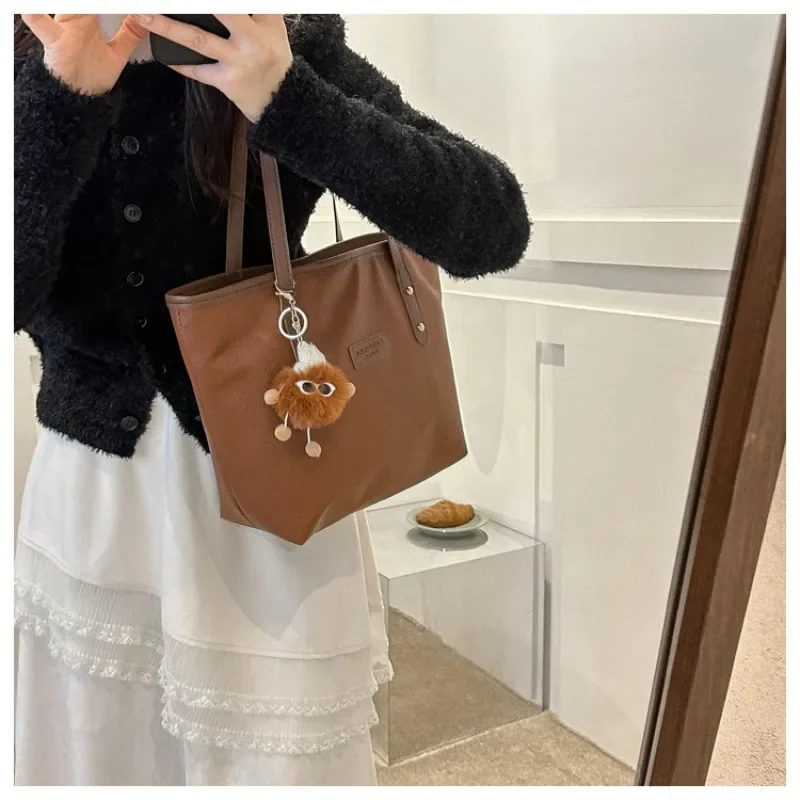 

B New Solid Color Tote Shoulder Bag for Women Large Capacity PU Tote Shoulder Bag High-end Feeling Fashion Female Shoulder Bag