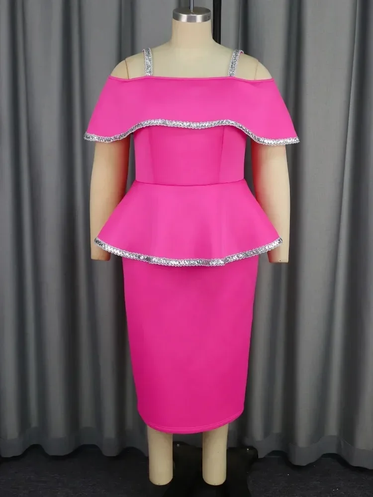 Partykleider für Frauen, glänzendes, schulterfreies Schößchenkleid mit Trägern, sexy Geburtstag, schlankes Midi-Cocktailkleid, Urlaub, Clubwear-Outfits