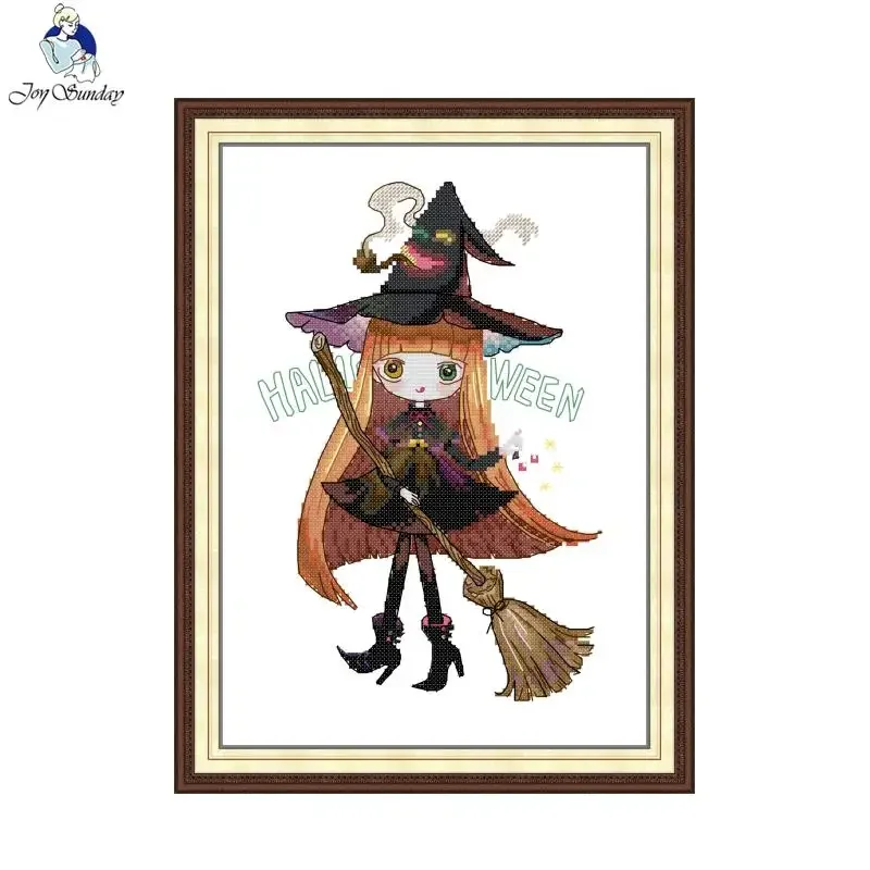 

Sorceress Pattern Cross Stitch Kit Joy Sunday Aida 16CT 14CT 11CT Counted Printed Canvas DIY Embroidery Kit Halloween Decor New