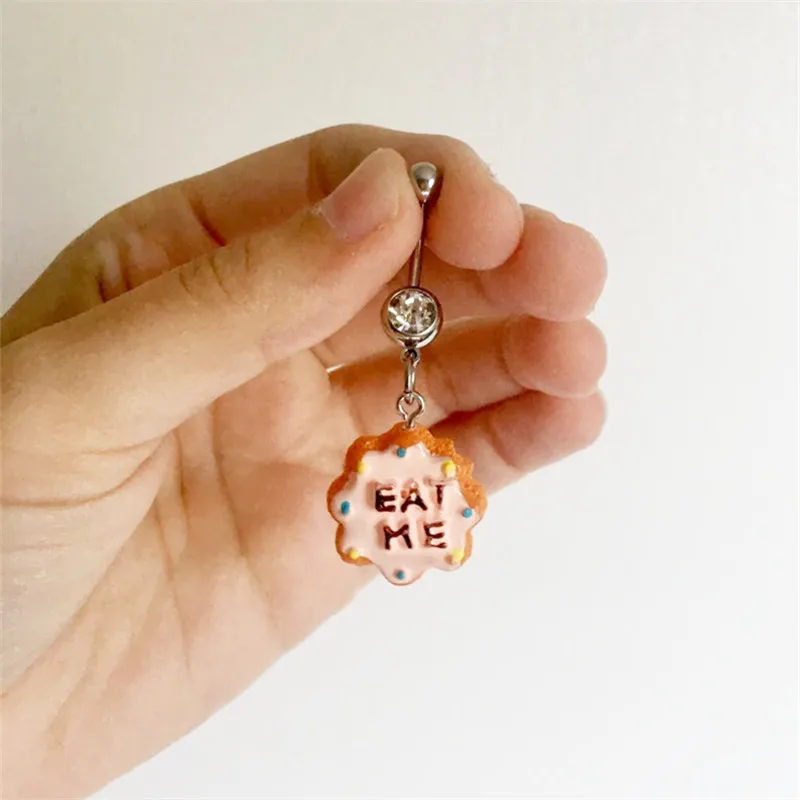 

Cute Alice Eats My Biscuits Stainless Steel Sexy Beach Belly Button Dancer Belly Ring Novel Body Piercing Jewelry Gift for Her