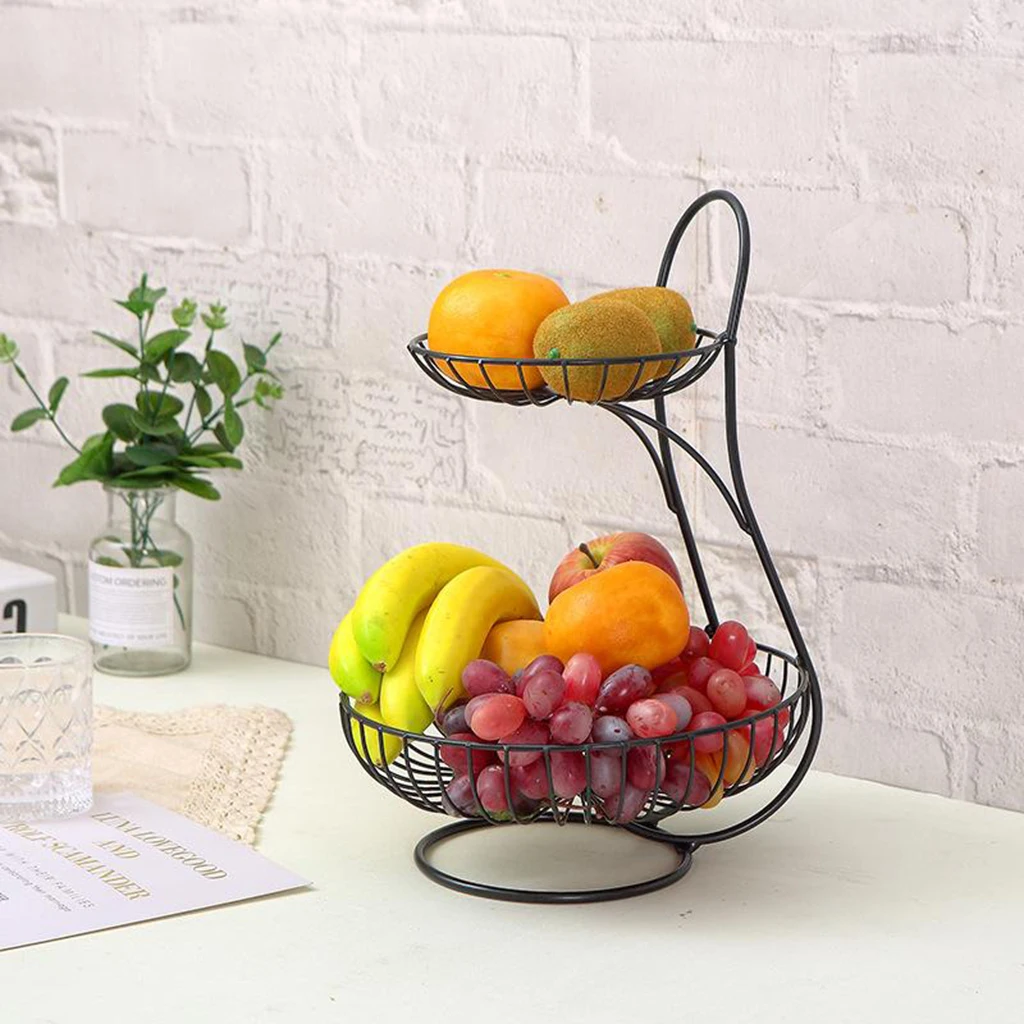 2 Tier Decorative Modern Fruit Basket Vegetable Bread Holder Fruit Storage Rack Serving Tray Home Kitchen Organizer