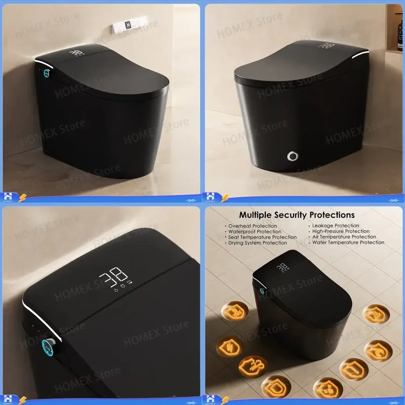 Automatic Smart Toilet Black P Trap Floor Mounted Modern Bathroom Intelligent Bidet Seat Heated Self Cleaning Sanitary Ware