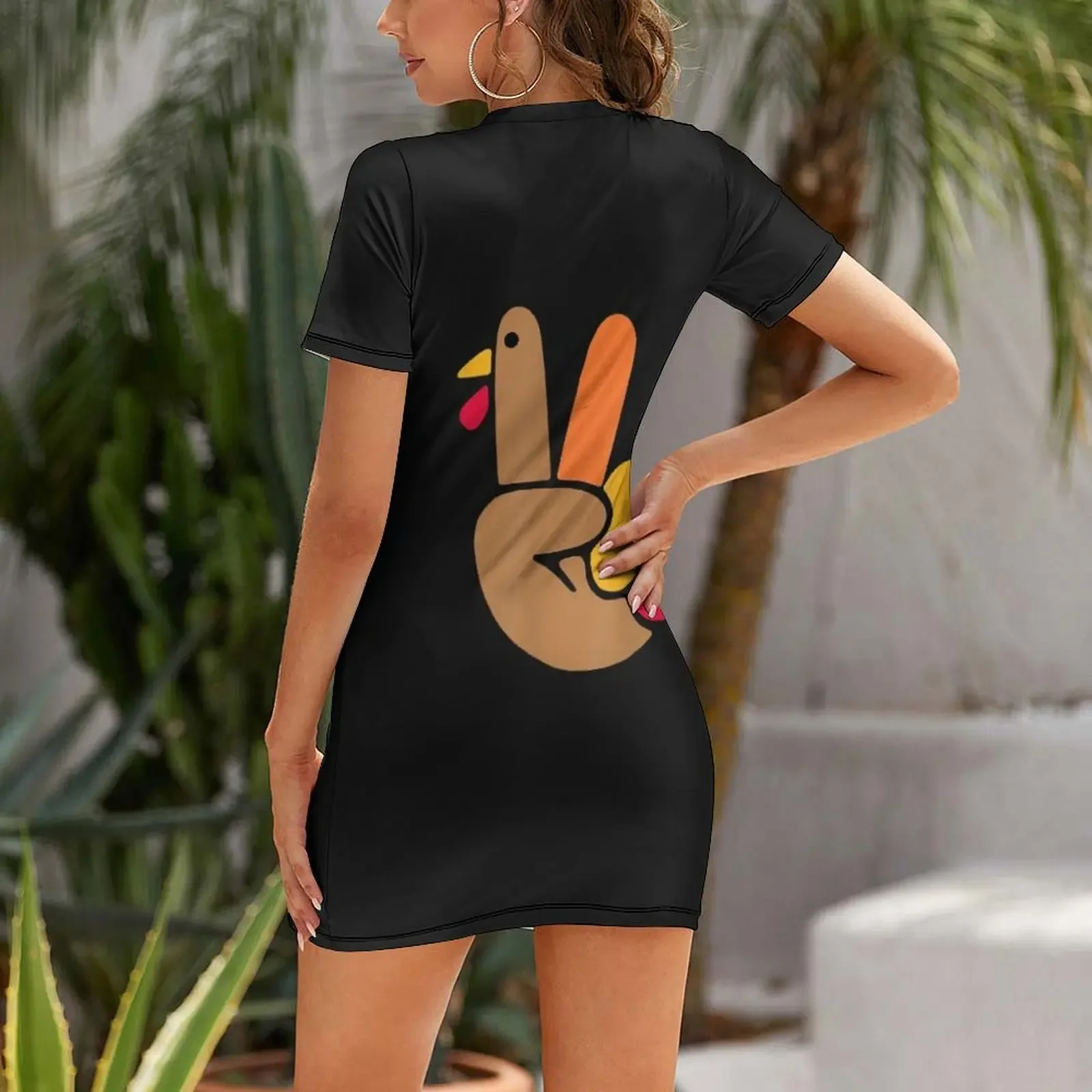 Peace Hand Turkey Design For Ugly Thanksgiving Sweater Idea Short Sleeved Dress dresses women summer 2024 sexy dress