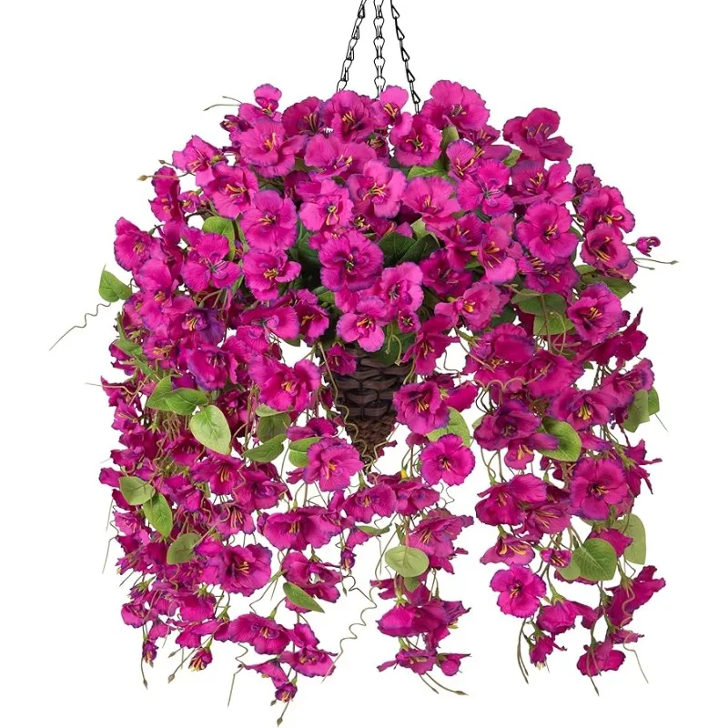 

Artificial Faux Hanging Flowers Plant Baskets for Outdoors Decoration, Fake Hibiscus UV Resistance Realistic Silk Flower for Out