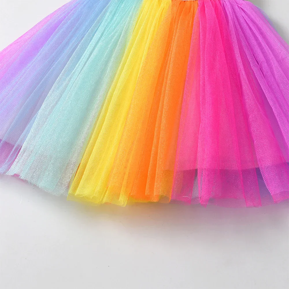 VIKITA Kinder-Rock, bunt, Regenbogenfarben, mehrfarbig, für Mädchen, elastisch, lässig, Schule, Alltag, Party, Prinzessin, Miniröcke, Kinderkleidung – Detail 4