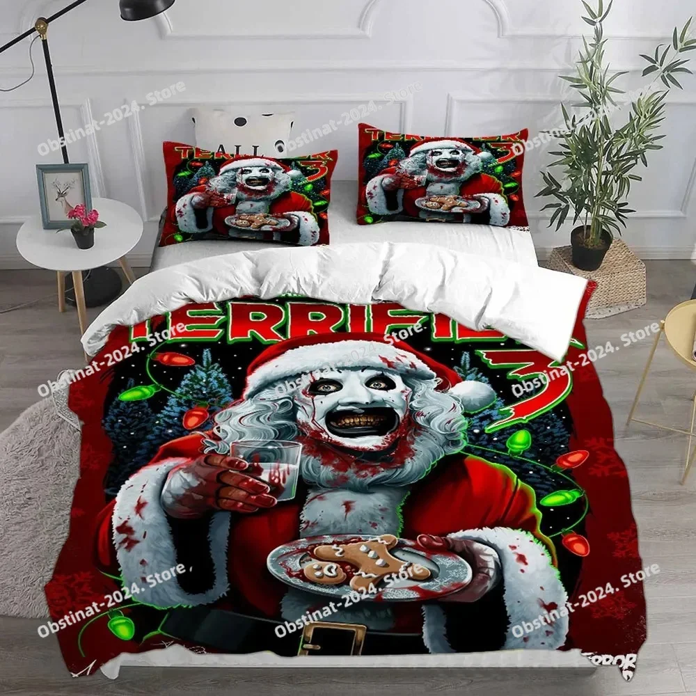 Terrifier 3 (2024) Bedding Sets Bed Cover Comforter Duvet Cover Pillow Case 3 Pieces Sets Horror Christmas Decoration