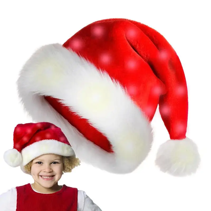 Christmas Light-up Hat Christmas Hat HLED Christmas Hat Soft Plush Classic Christmas Cosplay Hat Christmas Party Hat Adults Kids