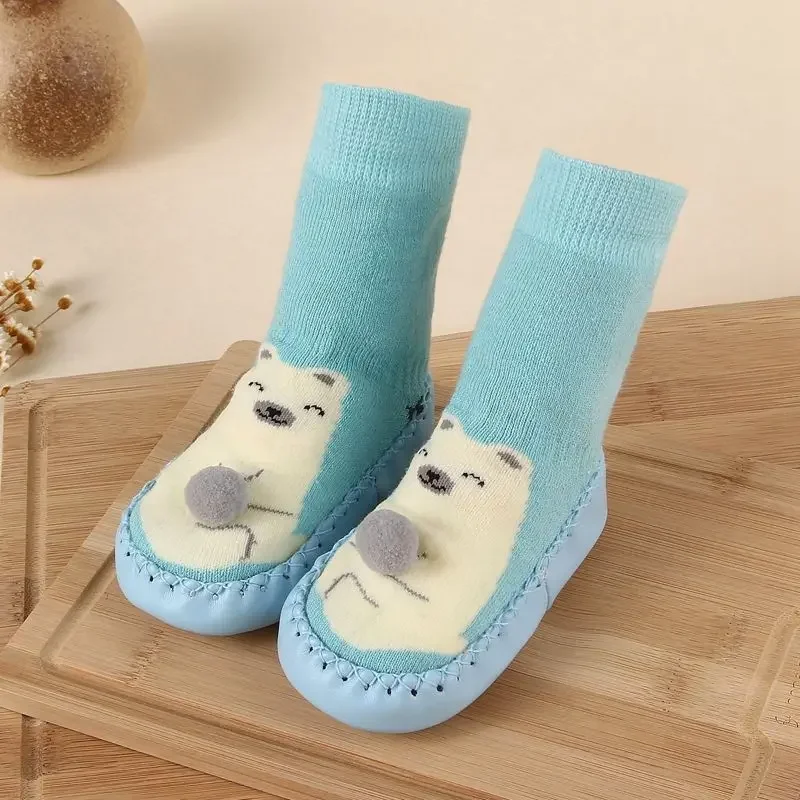 Autumn Winter New Baby Boys Shoes Socks Baby Floor Socks Anti-skid Leather Soles Toddler Socks Cute Cartoon Girls Socks Shoes