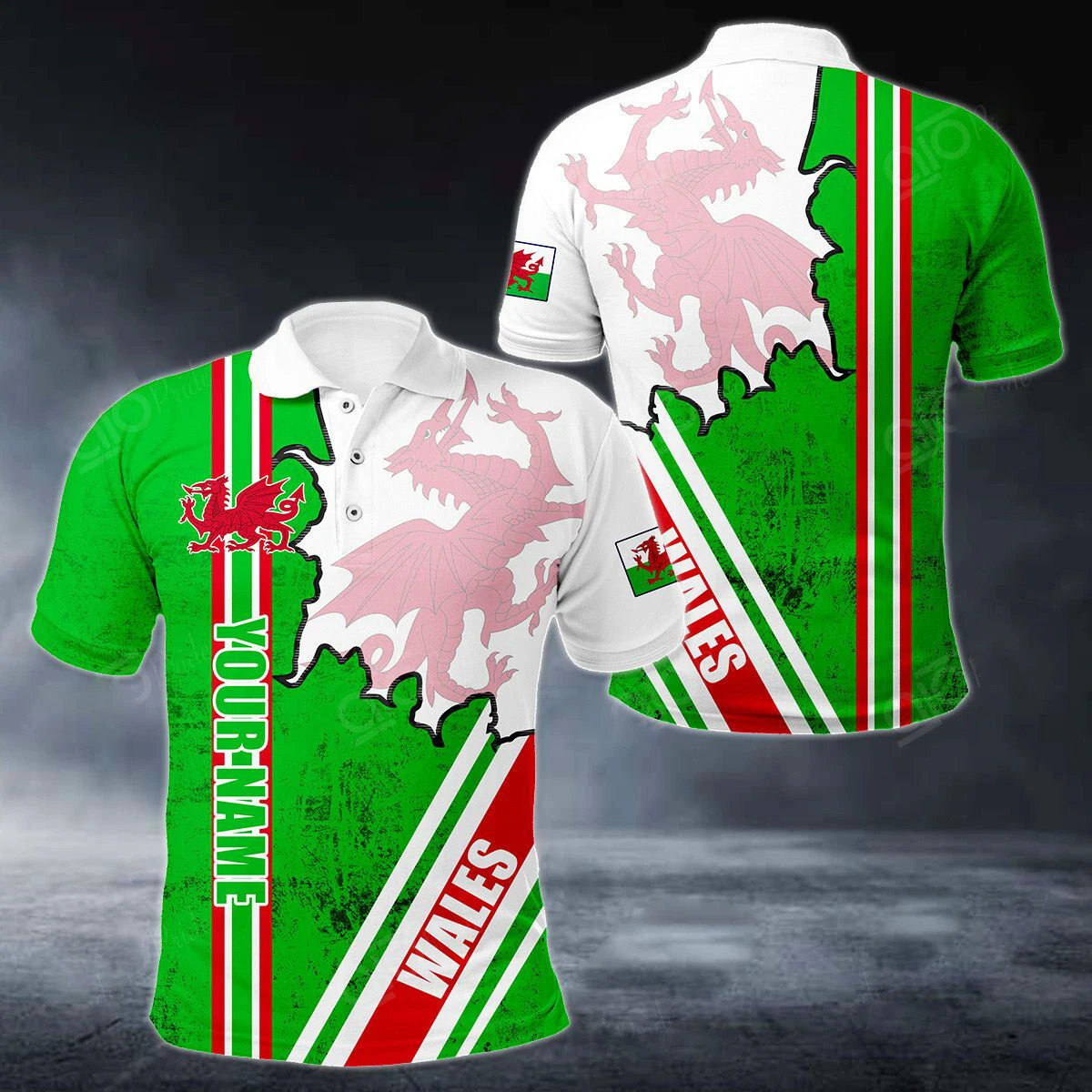 Custom Name Wales Flag Graphic Polo Shirt Summer Casual Men's Fashion Loose Esports Team Jersey Oversized Short Sleeve Tops