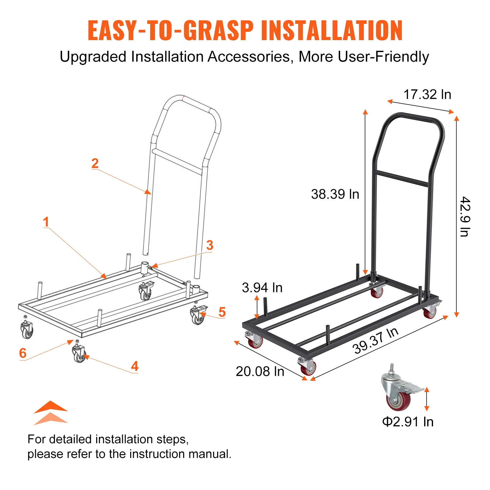 VEVOR-carrito plegable de hierro con 4 ruedas, carrito comercial, transporte de almacenamiento para apilamiento plano, resina plástica