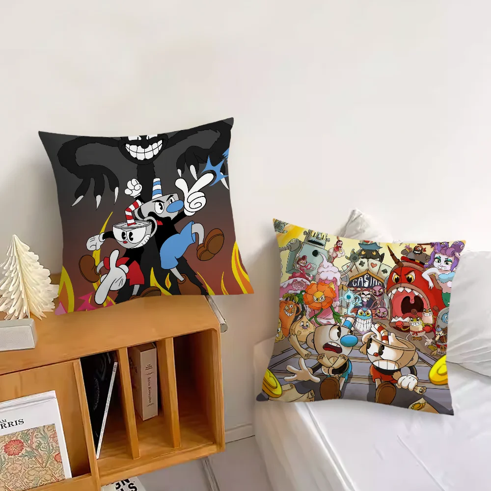 Classic Game Cuphead Cute Pillow Case Sofa Living Room Bedroom Headboard Backrest Cushion Square Cushion Nap Time