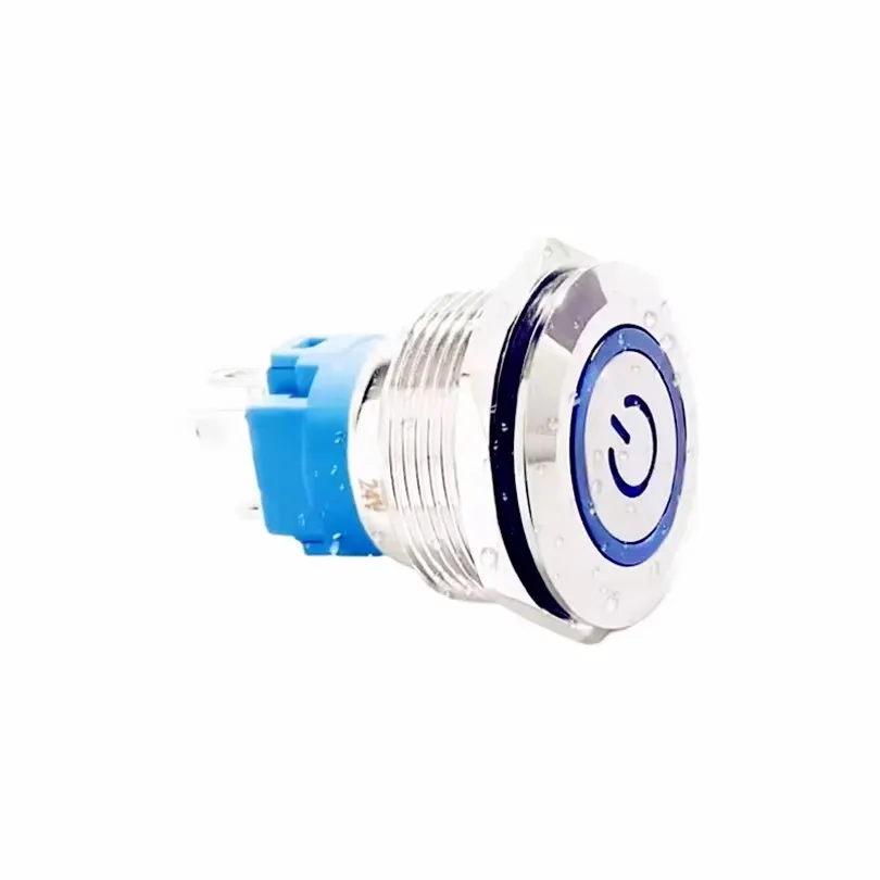 16mm Flat IP66 Waterproof Metal Push Button Switch LED Illuminated Red/Blue Momentary Or Latching for Car 3-6V 12-24V DC
