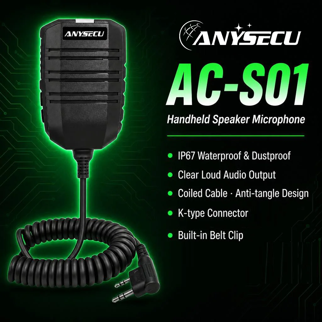 ANYSECU AC-S01 IP67 Waterproof PTT Speaker Mic K M Head Coiled Cable Shoulder Mic Two Way Radio Accessories for Ham Outdoor Use