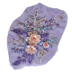 1PCS Colorful three-dimensional flower cloth patch beaded mesh embroidery lace cloth patch dress dress decorative accessories pa